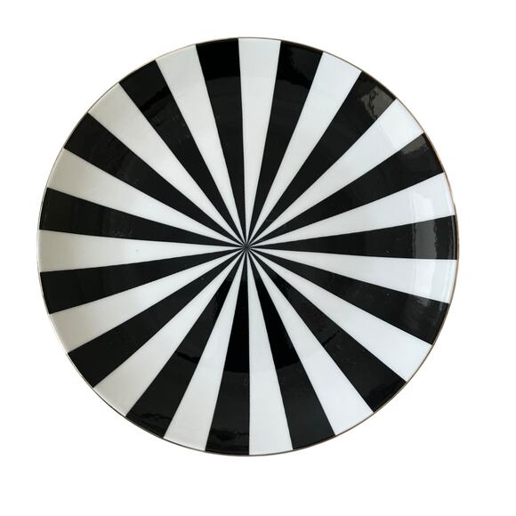Christian Siriano Other - Christian Siriano Salad Plates 8in Porcelain Set of 4 Black White Candy Stripe